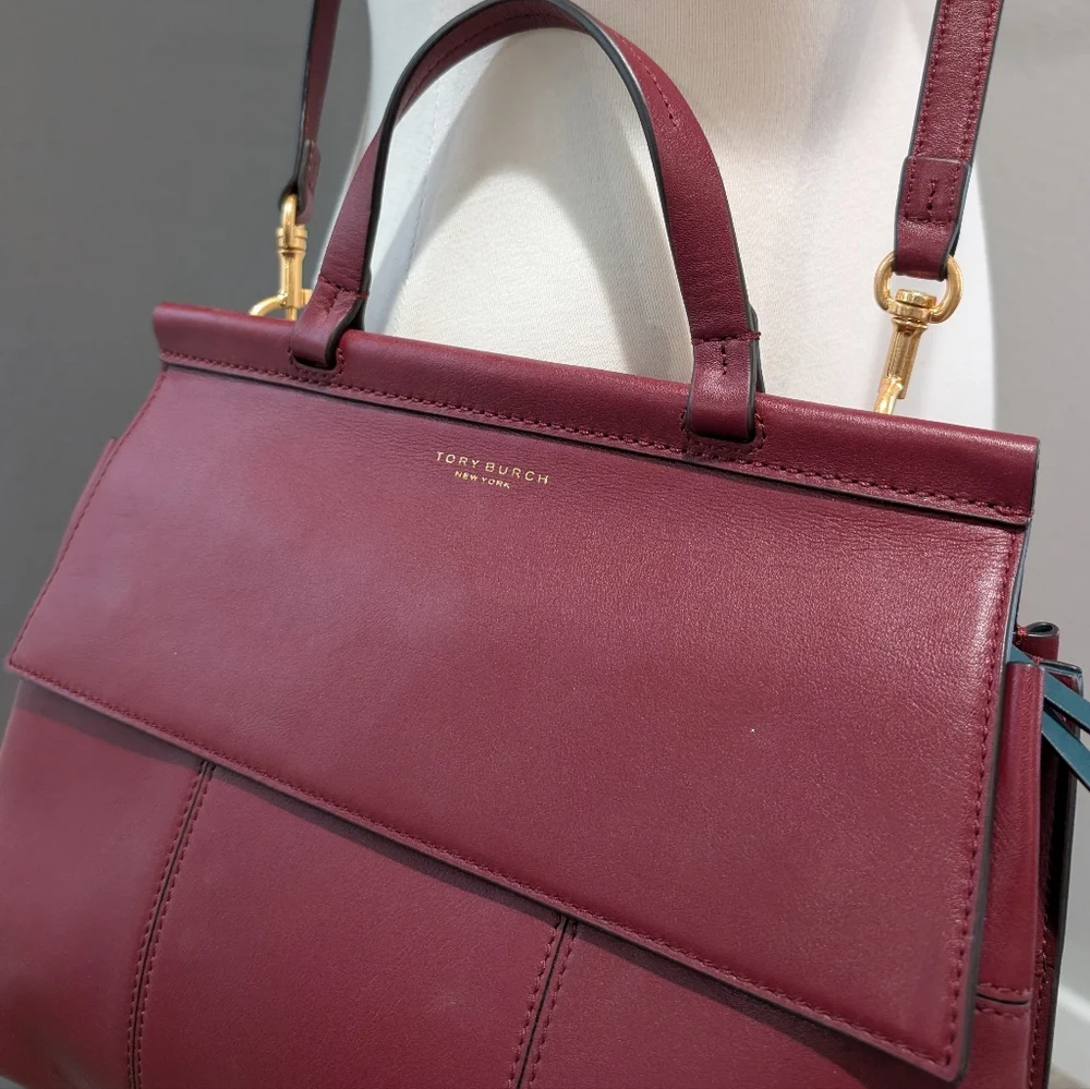 Tory Burch Vine Red The Block-T Leather Satchel